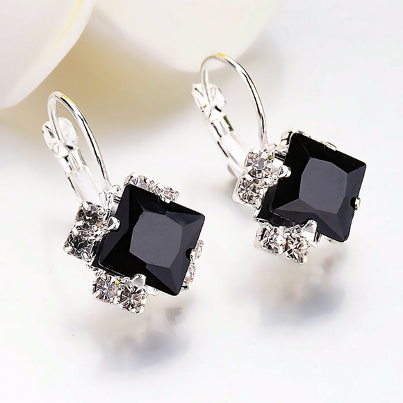 Jewelry - Black & Clear CZ Lever Back Earrings